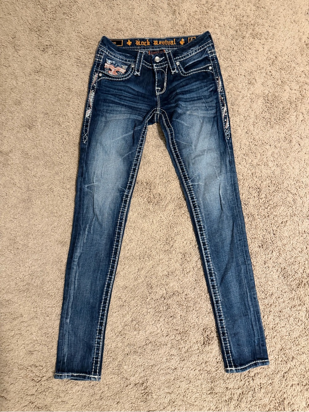 Rock Revival Women's Dark Blue Embroidered Skinny Jeans